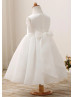 Beaded Ivory Satin Organza Simple Flower Girl Dress